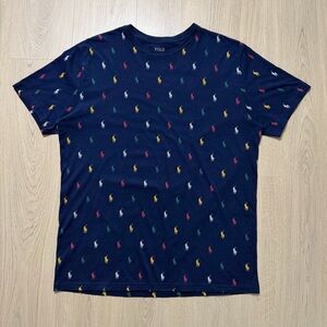 Polo Ralph Lauren All Over Pony Short Sleeve T-Shirt Mens Large Navy Blue Y2K